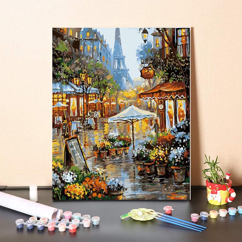 樱桃猫 数字油画diy手工填充欧洲城市建筑风景装饰画手绘画画涂色油彩