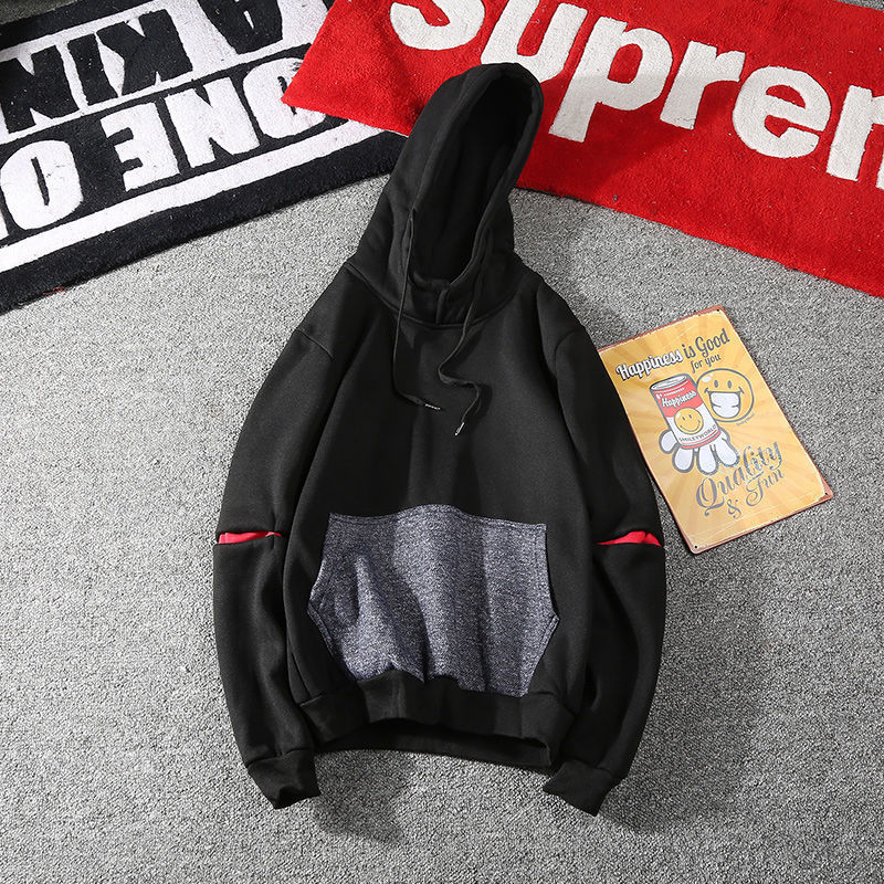 婵栩春秋戴帽卫衣男带帽连帽套头学生假两件长袖套头卫衣男连帽宽松百