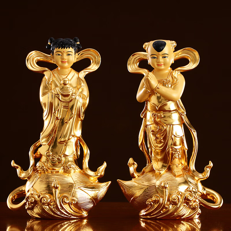 金童玉女铜佛像供奉招财善财童子神像龙女一对观音护法像 金童玉女/对