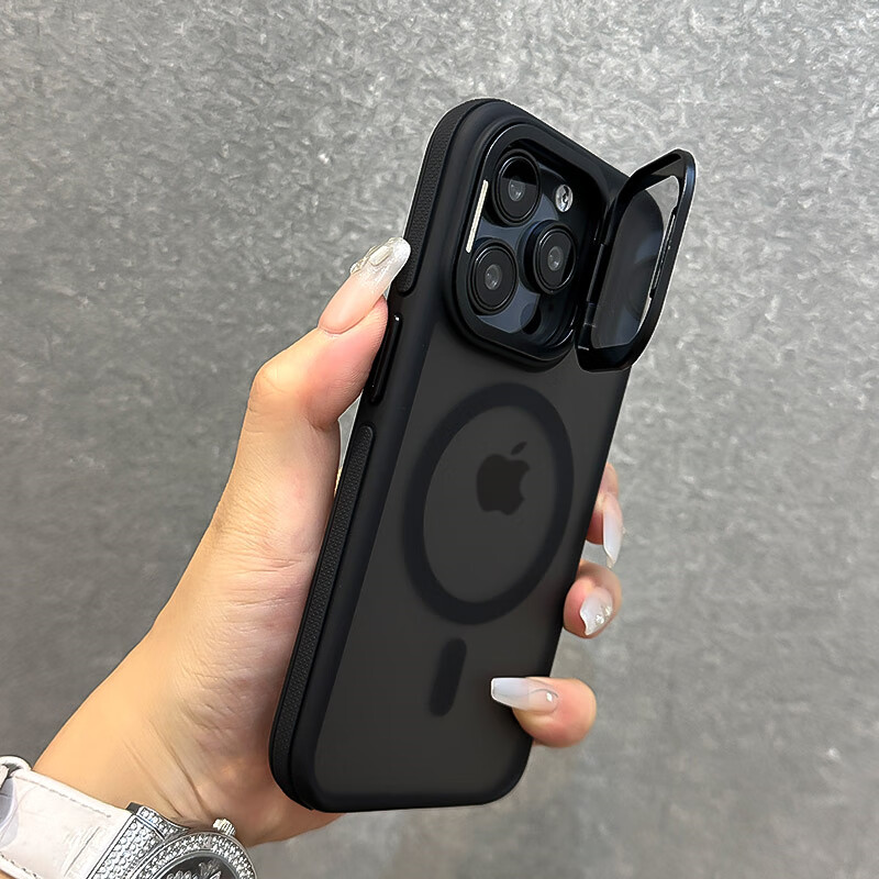 晨京 磨砂磁吸镜头支架适用苹果16手机壳iphone15promax高级感16pro肤感软边15pro自带镜头膜14保护套 【黑色】磨砂磁吸镜头支架壳 iPhone 16 Pro
