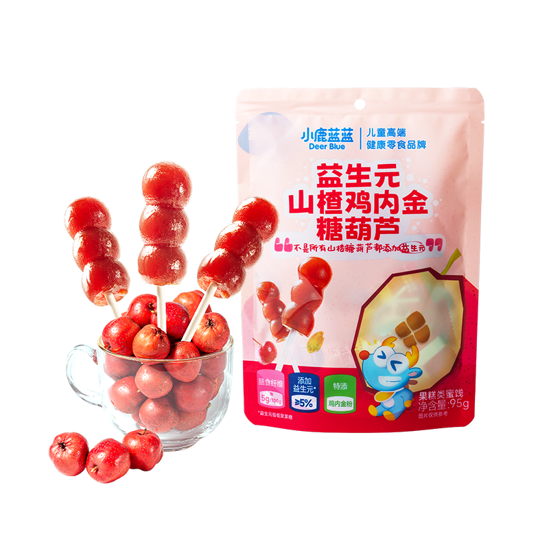 小鹿蓝蓝 益生元山楂鸡内金糖葫芦 儿童零食宝宝零食葫芦山楂棒棒糖 95g