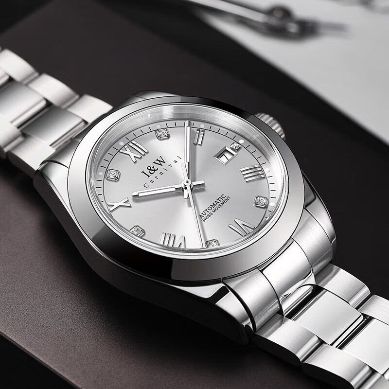 爱沃驰瑞士品牌IW手表男士机械表进口瑞士机芯夜光防水腕表品牌礼物手表 光圈雪花白【瑞士机芯】免费刻字