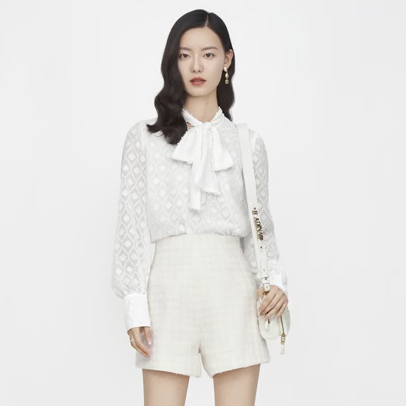 BADINA芭蒂娜白色雪纺衫2022冬季新款名媛洋气蝴蝶结蕾丝衬衫女 本白 L怎么看?