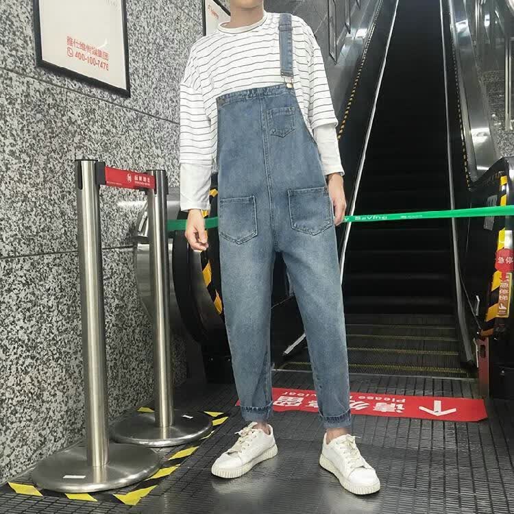 刚拓者(gangtuozhe)很酷的牛仔背带裤阔腿裤男生吊带裤春季宽松港风