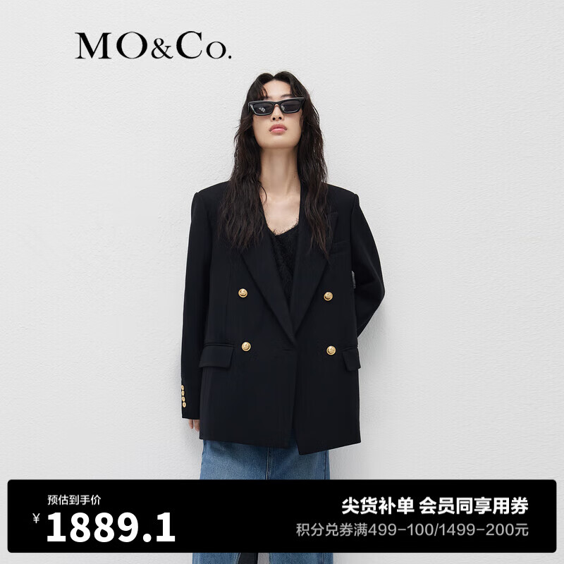 MO&Co.戗驳领廓形绵羊毛混纺西装外套高级感上衣女 黑色-第2批 S/160