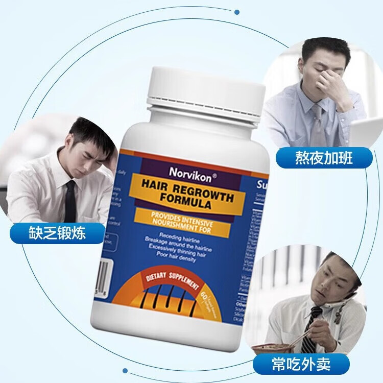 norvikon美国进口生物素防脱发掉发白发复合多种维生素b7b6胶囊生发CL 60粒*3瓶 解决脱发白发 发量浓密