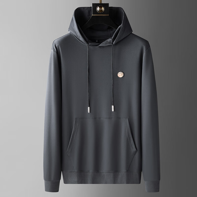 级舒适长绒棉连帽卫衣男春秋款休闲纯色简约中年男士长袖 m208雾灰 m