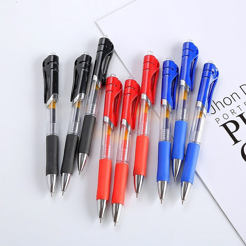 匡文 K35混搭按动中性笔0.5mm水笔学生用考试碳素黑色水性签字笔芯按压式子弹头黑笔红笔办公 5蓝+5红（共10支）