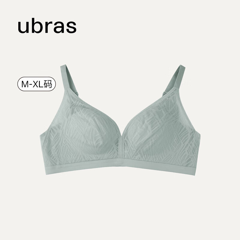 ubras蕾丝提托大杯大胸显小美背透气背勾内衣女无钢圈胸罩 轻雾绿 m