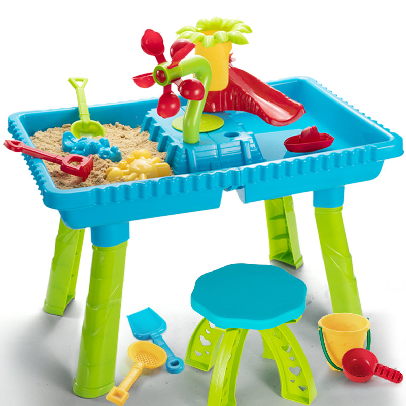 糖米（Temi） 儿童沙滩玩具桌 户外海边夏季宝宝戏水玩沙挖沙铲子沙漏套装工具 男孩女孩玩具 9809沙水桌