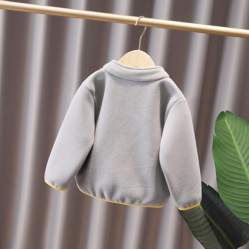 哈利城堡男童宝宝摇粒绒外套春秋装中小童儿童加厚外套洋气上衣三岁外套潮 灰色 120码
