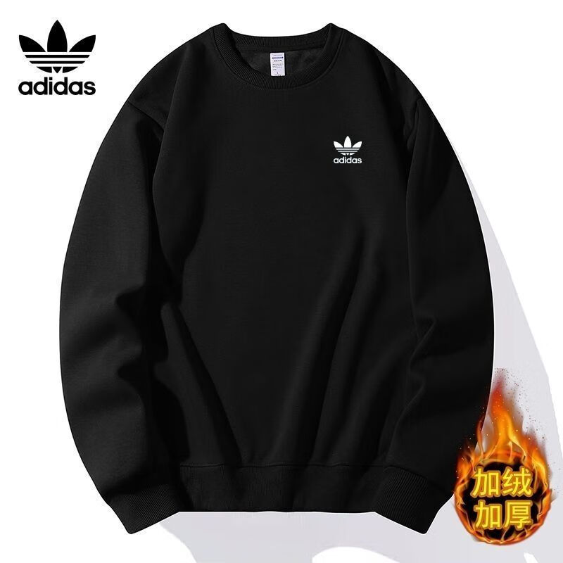 ADIDAS TECHFIT阿迪三叶草加绒加厚圆领卫衣运动休闲百搭男女潮流时尚冬季保暖 ss 藏青色加绒款 5xl 175-200斤