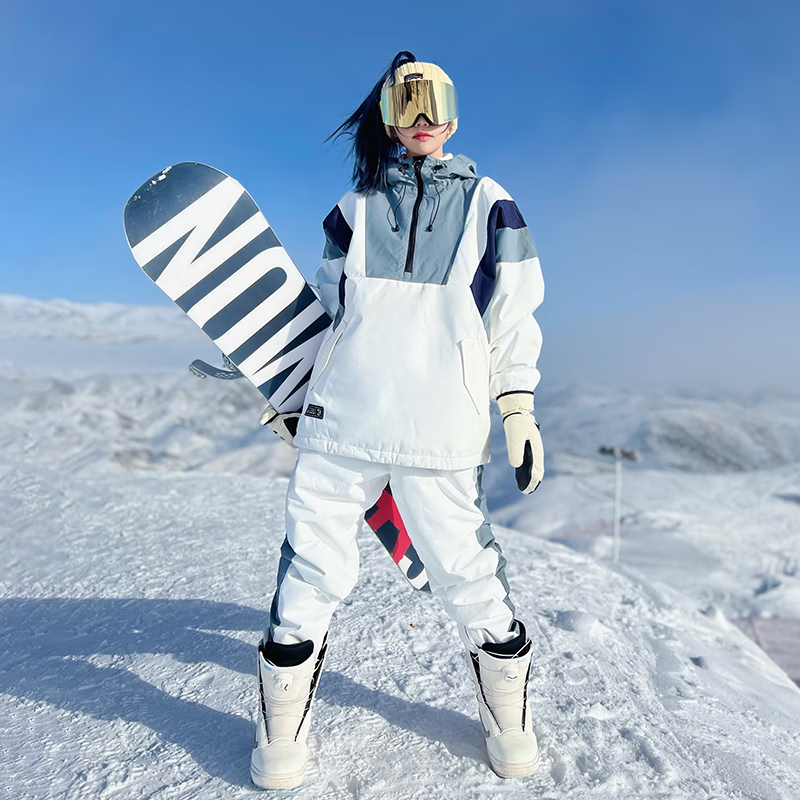 雪怡派 新品男女单板滑雪服嘻哈哈伦风防风防水保暖滑雪服套装单板雪服 白色 S