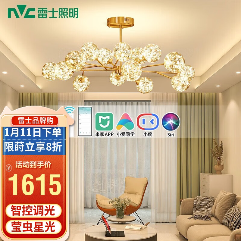 雷士照明(nvc)客厅吊灯套餐分子灯套餐客厅卧室书房北欧星光灯具灯饰