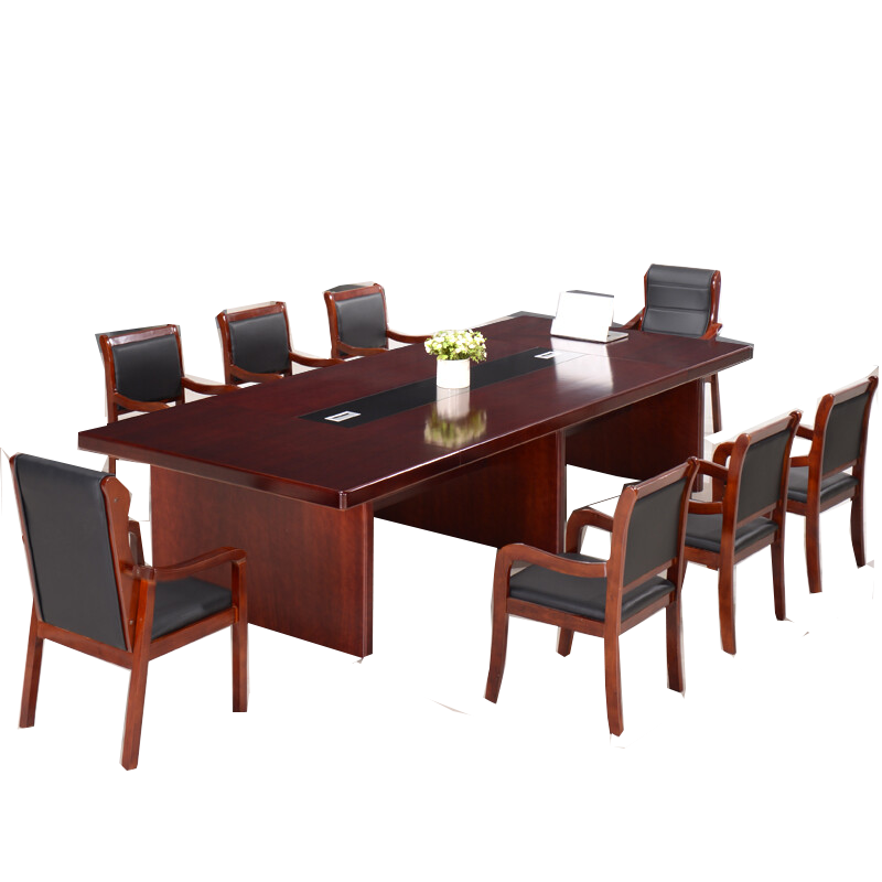 诩弈 办公家具现代简约会议桌椅木贴皮会议桌长桌商务培训桌大会议桌 4.0米会议桌+14把椅子