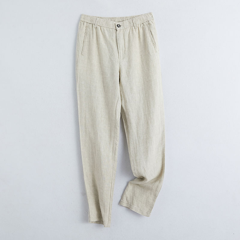 恺吉锐裤男宽松夏季薄款男士休闲裤棉麻宽松直筒麻料裤子男长裤 麻