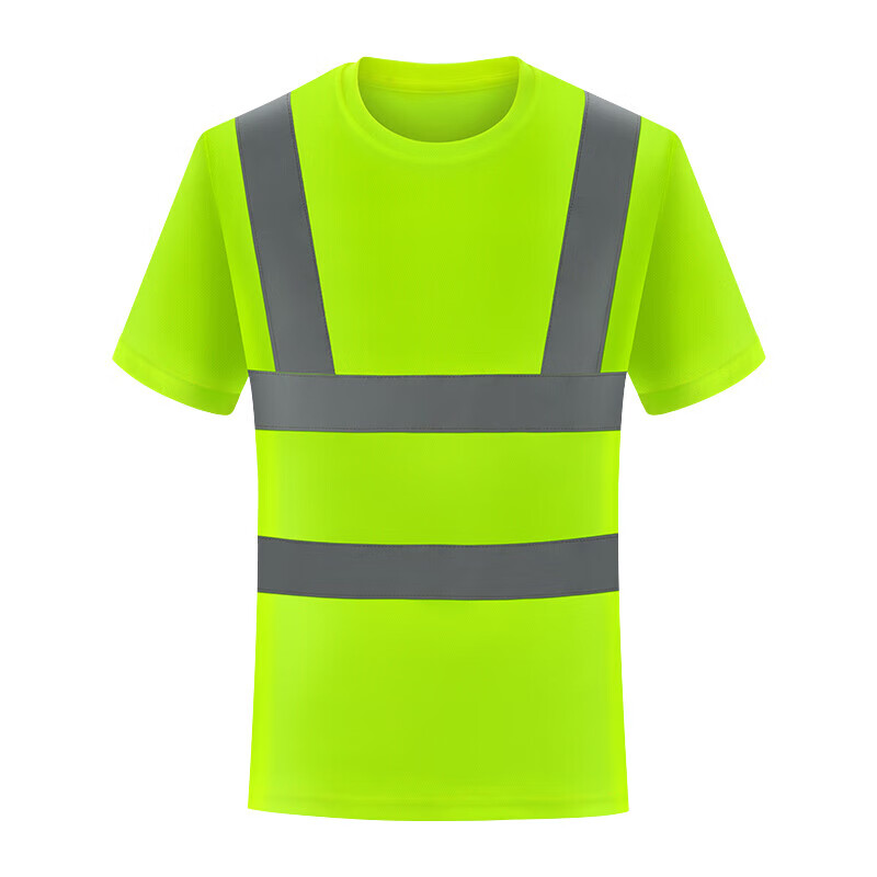 反光衣工地施工建筑交通安全透气工作服定制 短袖(圆领六道杠)荧光绿