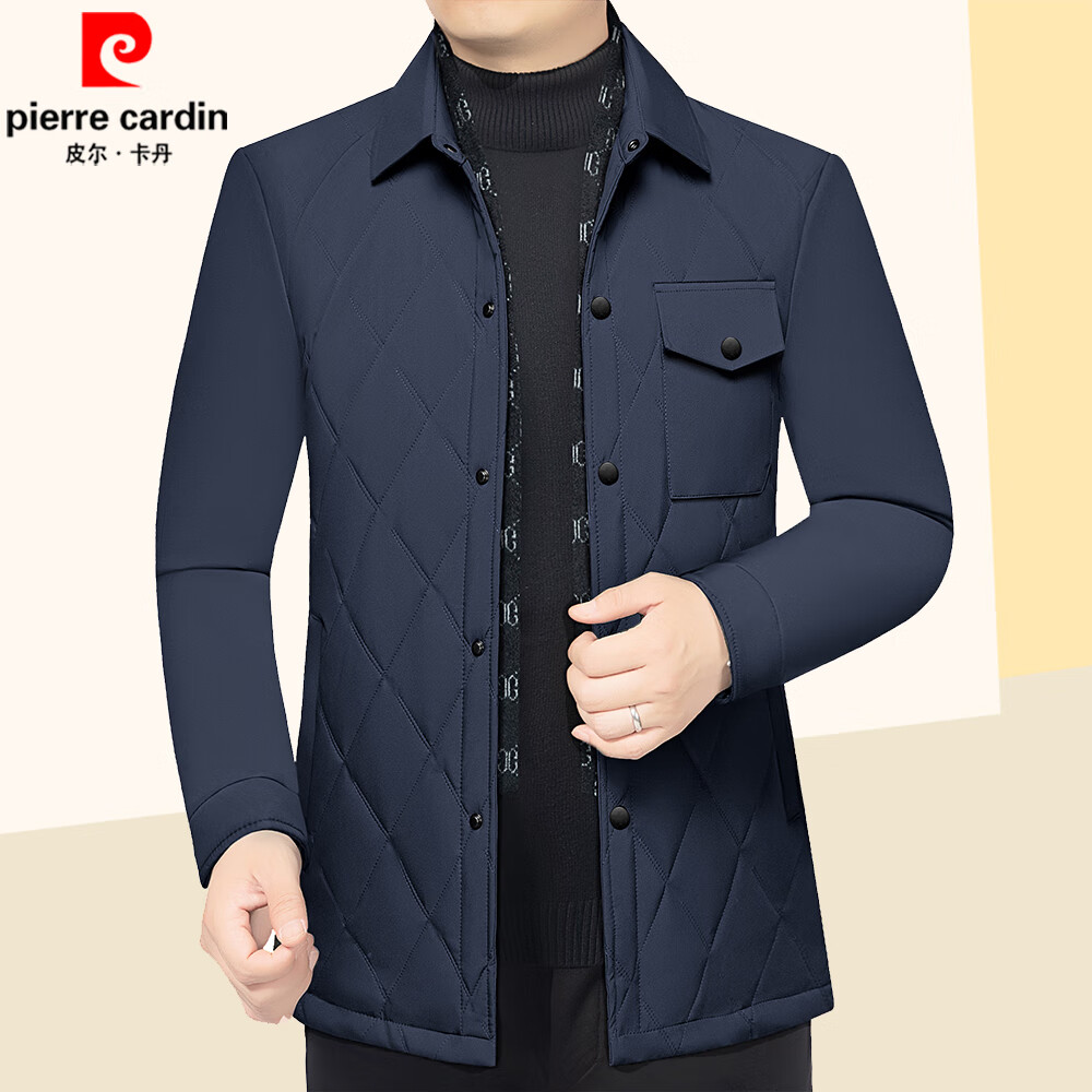 男中年2024冬季新款男士保暖棉衣翻领棉袄桑蚕丝秋冬外套 77096藏蓝