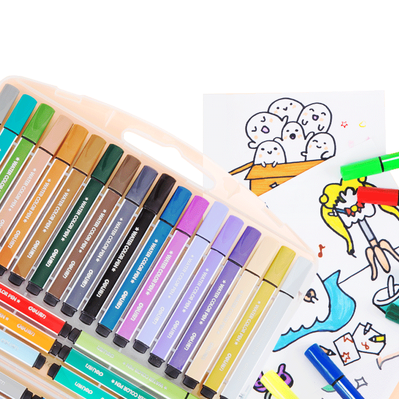 得力(deli)24色可水洗水彩笔易握粗三角学生儿童涂色颜色马克笔画笔套装文具美术用品考试礼物六一儿童节