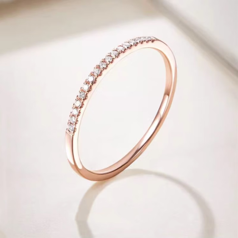 夏夕18k金玫瑰金彩金排钻戒指钻石钻戒女素圈戒指情人节 14怎么看?