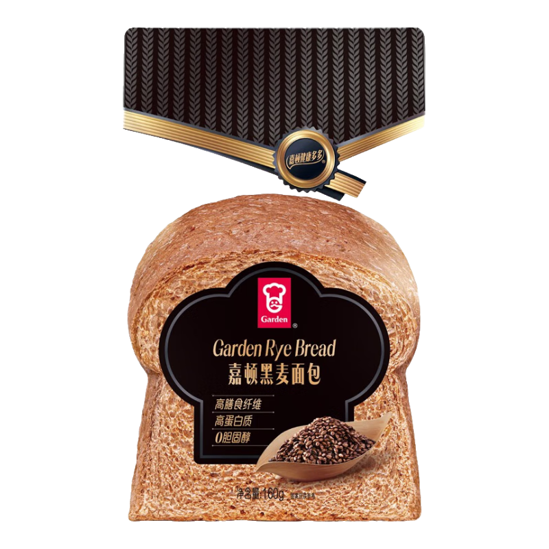 嘉顿（Garden）低脂早餐面包高膳食纤维健康吐司面包0糖0脂无添加 黑麦面包（添加黑麦粉）160g*3包
