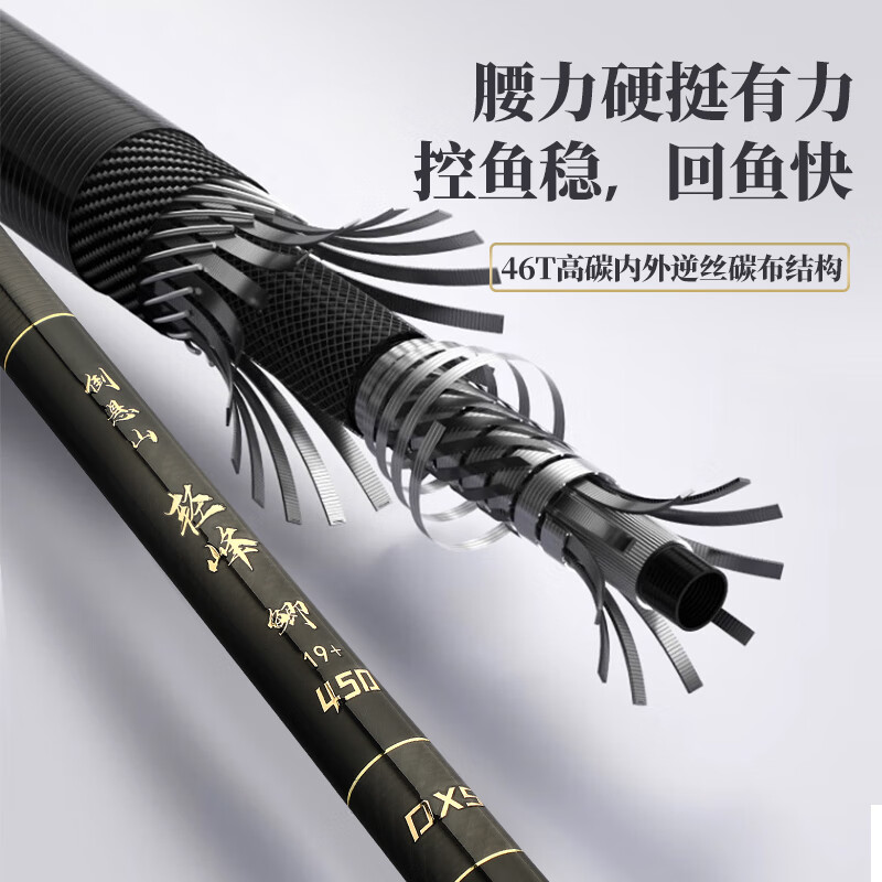 倒悬山威海鱼竿鲫鱼竿超轻超细鱼竿19调休闲野钓28调5.4台钓手竿钓鱼竿 5.4m 超硬19调性双竿稍+礼包