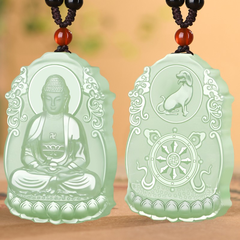 和田玉十二生肖守护神本命佛玉吊坠 男女士款玉牌 属狗-(阿弥陀佛)