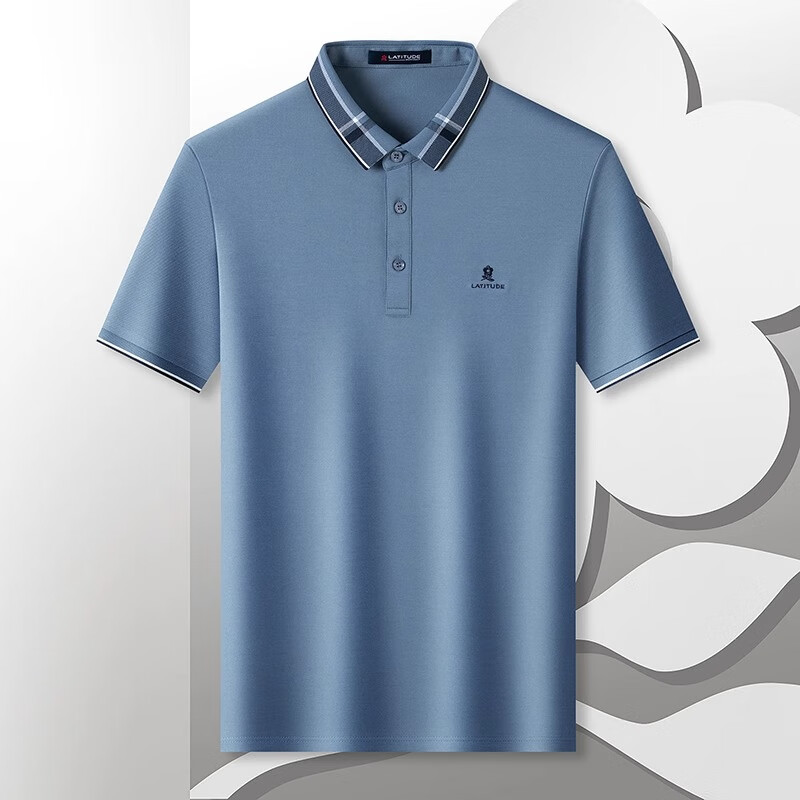 梦特娇（MONTAGUT）短袖polo衫男商务含桑蚕丝透气凉感亲肤T恤 雾霾蓝 48