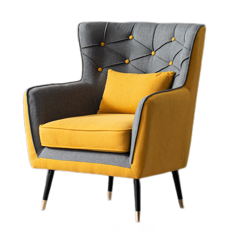 牧席 北欧单人沙发小户型懒人卧室客厅阳台科技布艺简约轻奢沙发椅子老虎椅 8-军绿色拼千鸟格【耐磨耐脏皮】