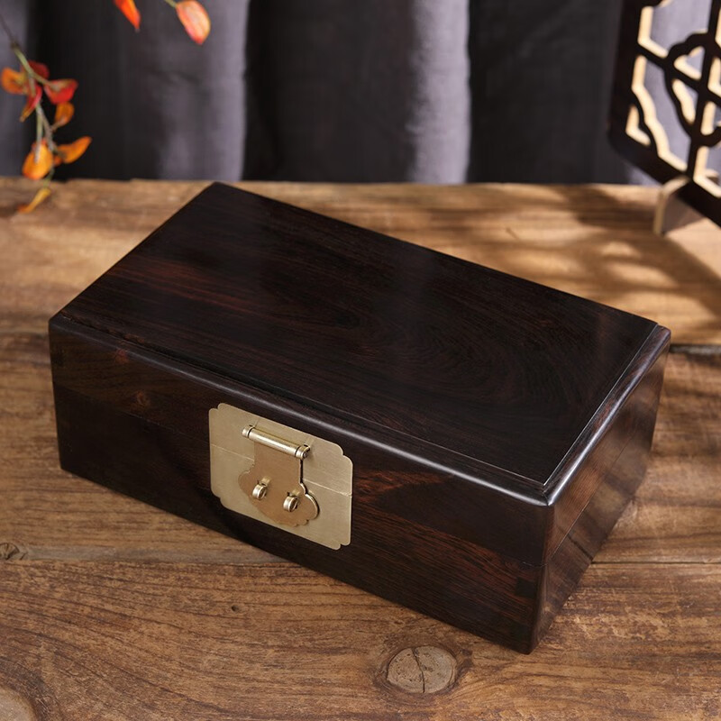 木果果木 乌木首饰盒 紫光檀木珠宝箱子精致桌面收纳盒红木复古手镯
