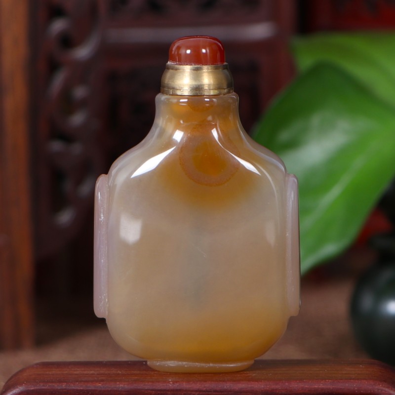 京华烟云鼻烟壶天然玛瑙螺纹盖特色工艺礼品出国送老外生日朋友教师节