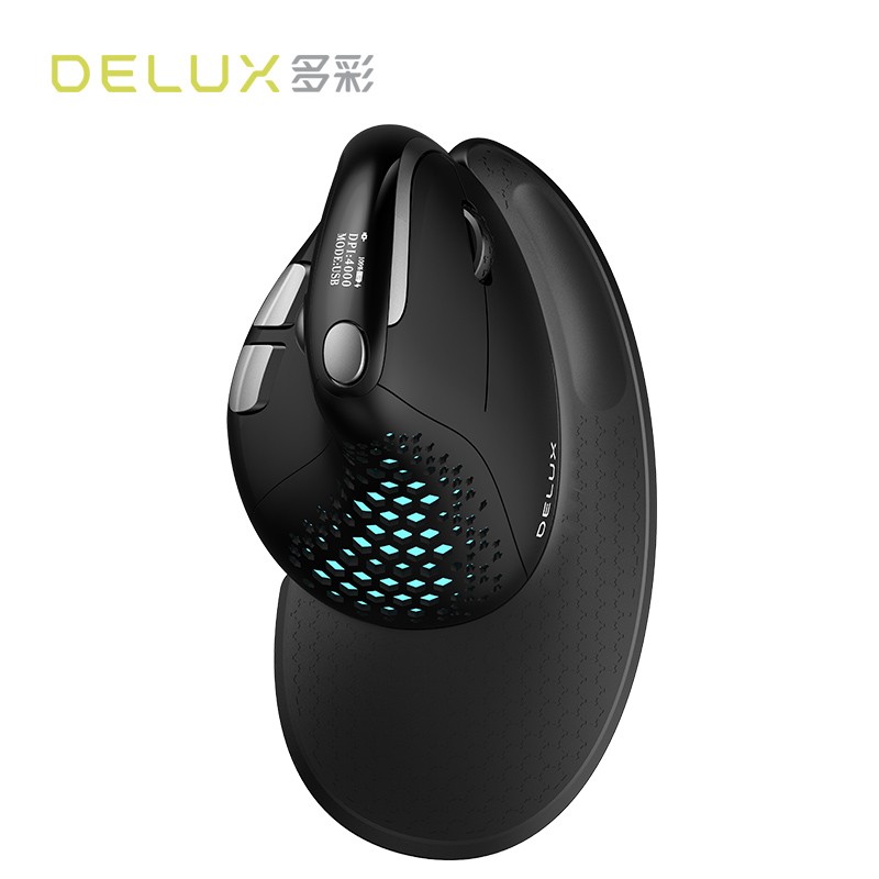 多彩（DeLUX）M618XS垂直鼠标 人体工学鼠标 无线蓝牙有线三模鼠标 电脑笔记本办公鼠标 可充电 LED屏 黑色