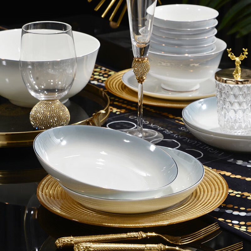 孟垣星空渐变34件套骨质瓷饭碗汤碗套装盘子碟子餐具套装MY-XKH34 星空渐变灰34件套礼盒套装