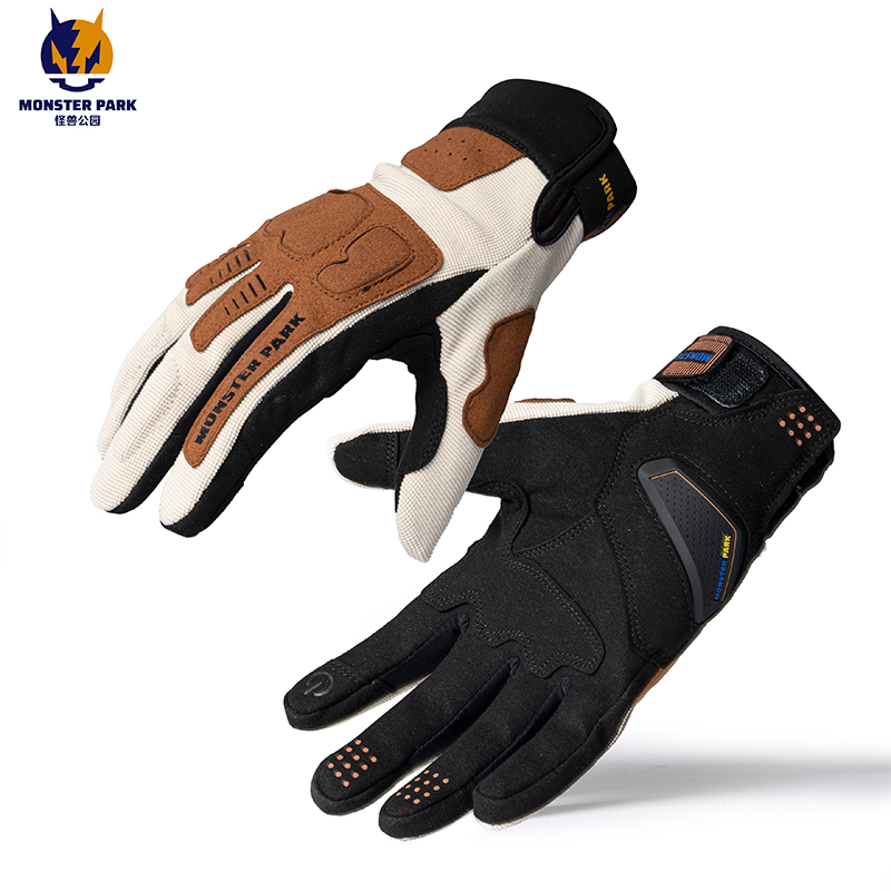 怪獸公園（MONSTER PARK）摩托車手套觸屏透氣防滑防摔四季男女騎士騎行手套賽車防護裝備 白色 M