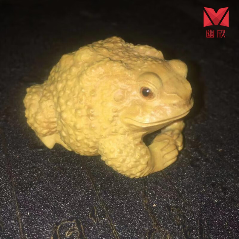 实木茶宠手把件 崖柏黄杨木手工精雕抱球手把件 实木雕刻蟾蜍小青蛙