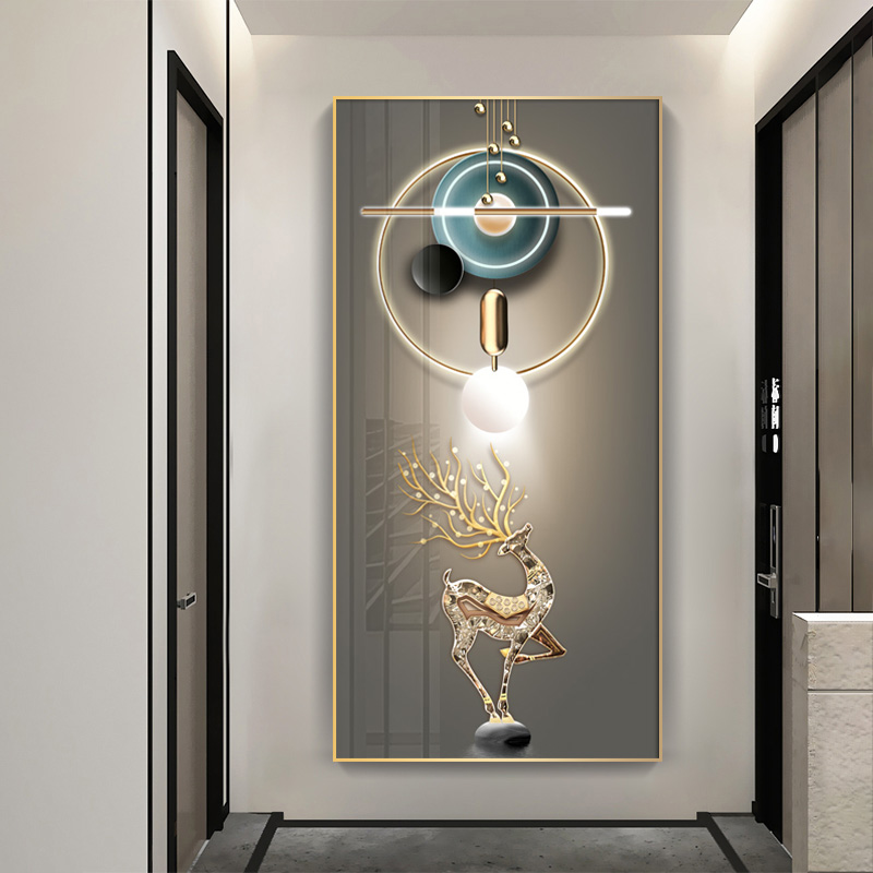 【轻奢高端】15玄关晶瓷画晶瓷画入户玄关装饰画轻奢福鹿挂画走廊墙
