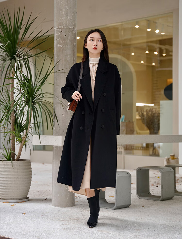 噢姆(aum)aum噢姆女装2021冬季新款黑色短顺双面毛呢大衣 黑色 s