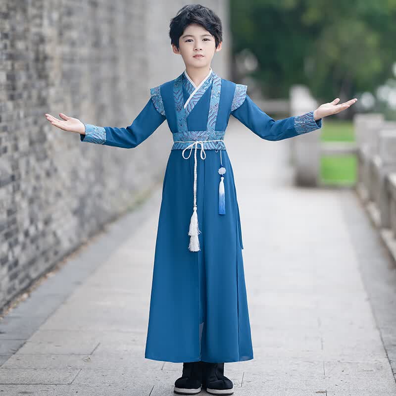 安妮优儿汉服男童春秋2023新款唐装儿童古装中国风古风男孩国学演出服夏季 蓝色 120怎么样,好用不?