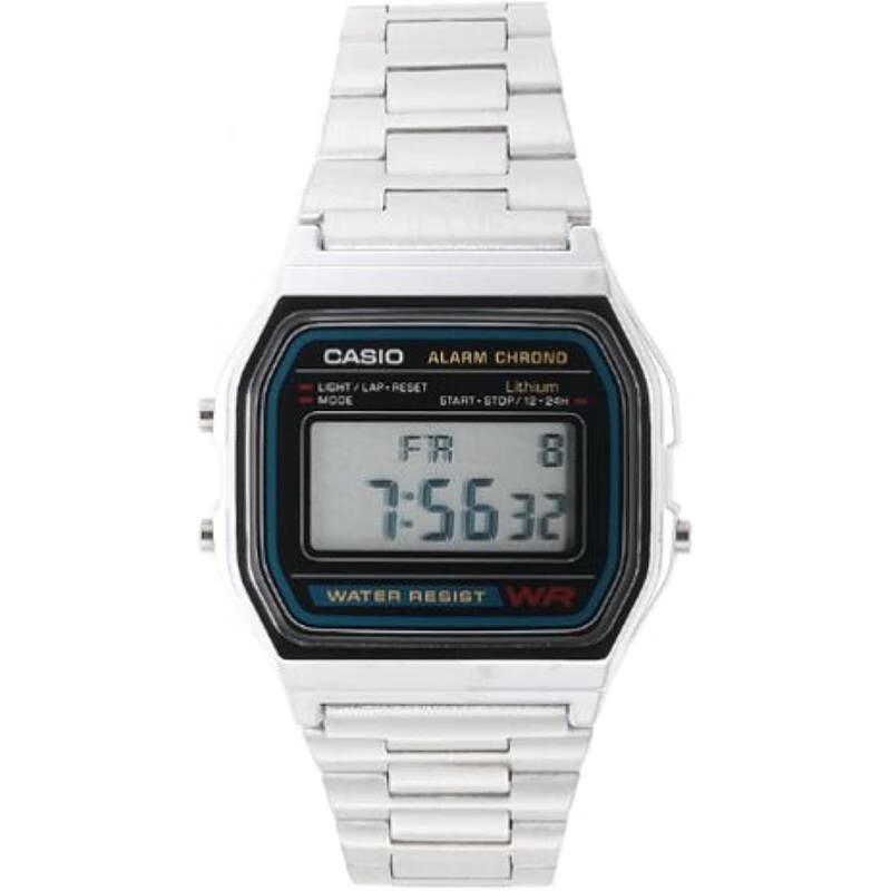 卡西欧(casio)男士腕表 a158w-1 经典简约数显石英防水钢带黑盘休闲