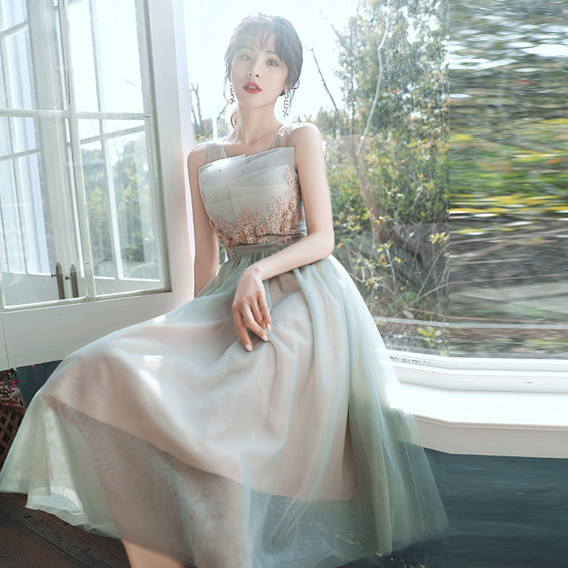 贞溪  小个子晚礼服女2021新款正式场合小晚礼服裙抹胸晚礼服生日派对