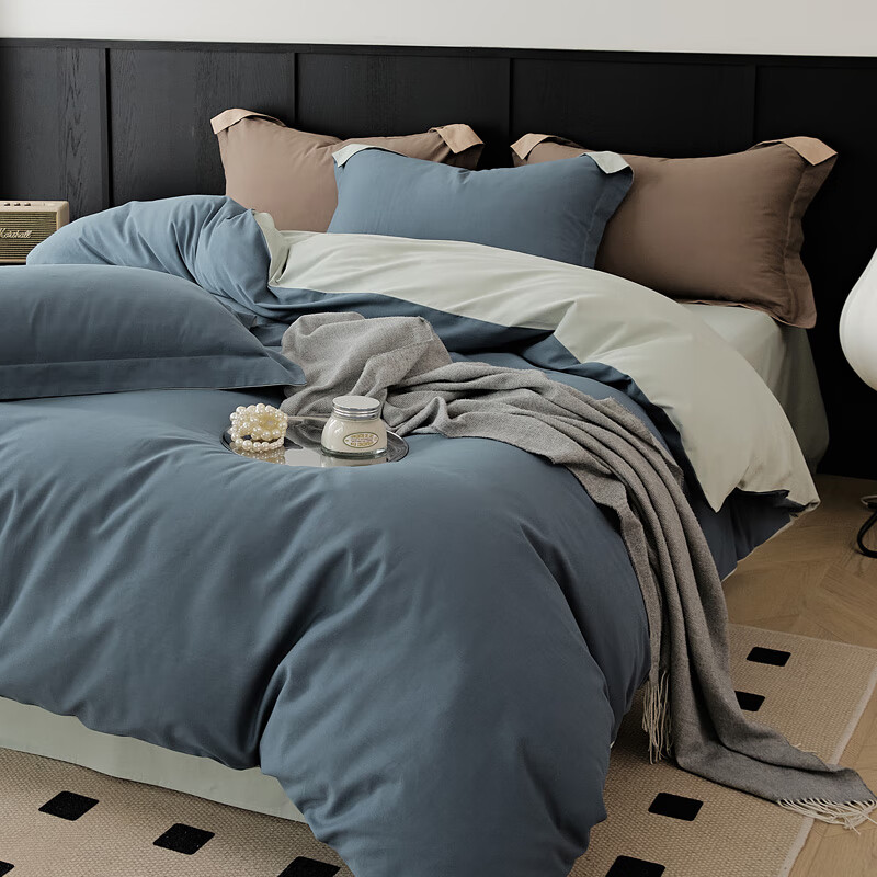 AIDLI 【新疆棉】60支贡缎316根全棉四件套 高支高密双人四件套 海岛蓝（磨毛款） 1.5/1.8m 床单款 （被套200*230cm）