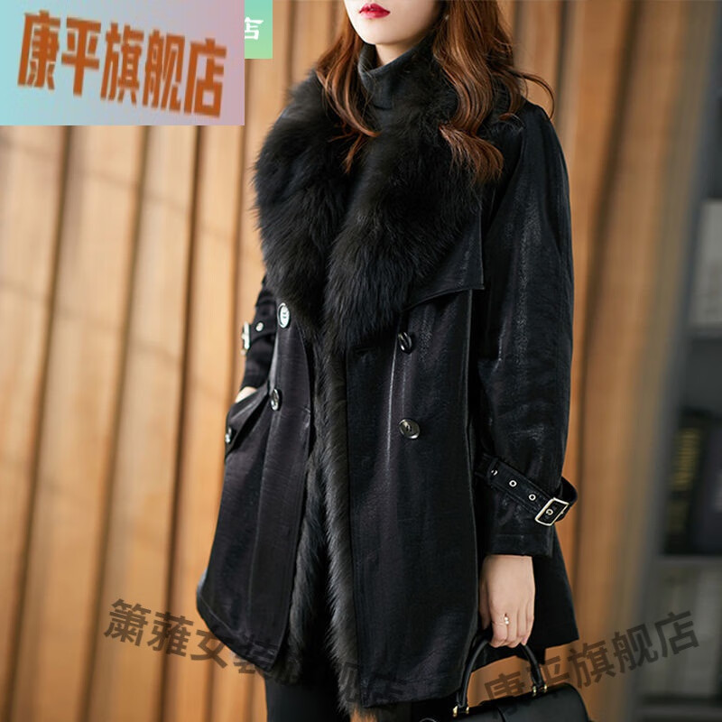 女士大码派克服中长款皮草胖女生皮毛可拆卸内胆大衣外套 黑色 s