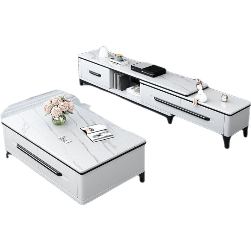 卧森 意式轻奢岩板电视柜茶几组合现代简约可伸缩家用小户型客厅落地柜 1.3米茶几+三抽伸缩电视柜【颜色备注】 【12mm岩板】