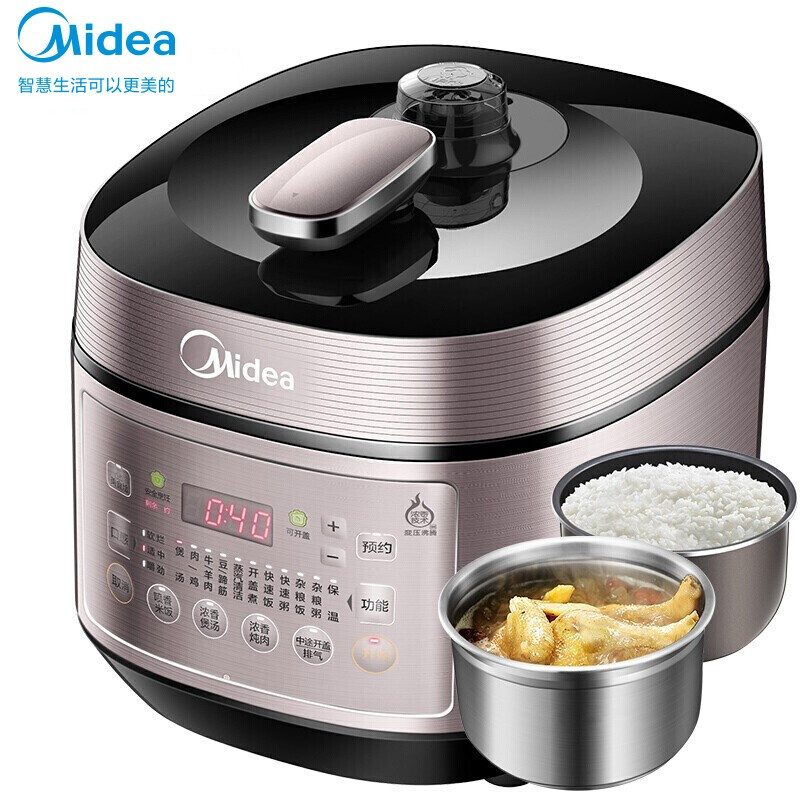 美的家用电压力锅5l双胆家用电饭锅大容量不锈钢内胆智能预约多功能