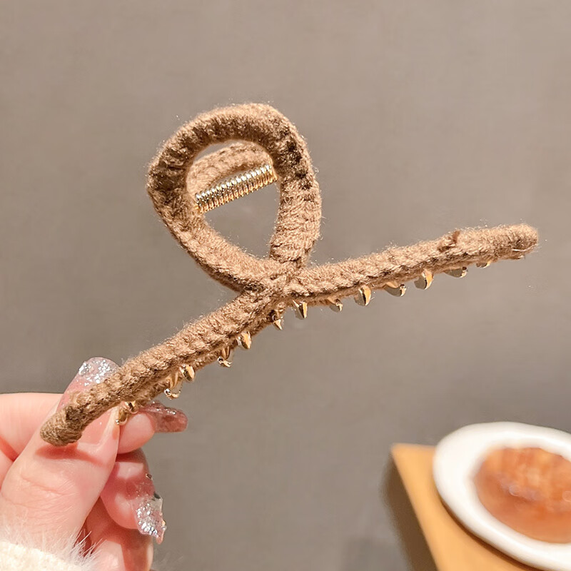 针织毛线发夹女后脑勺大夹子夹头发抓夹秋冬金属发量多鲨鱼夹头饰 深