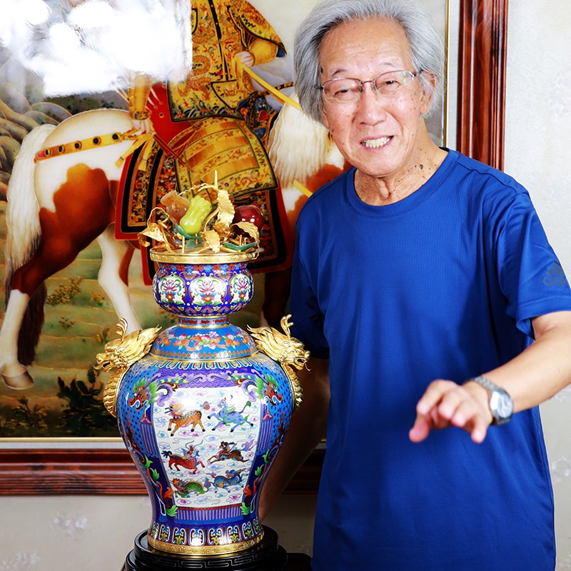 天下非遗收藏品景泰蓝《麒麟献瑞》新店开业礼品铜胎掐丝珐琅霍铁辉