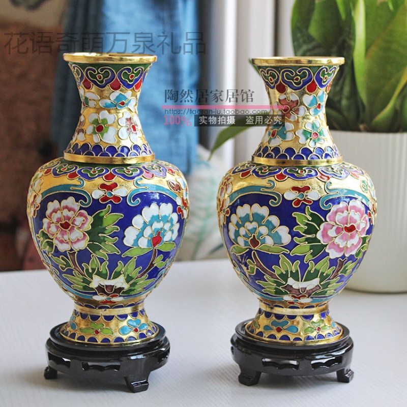 景泰蓝花瓶北京特色工艺品景泰蓝铜胎珐琅花瓶摆件 中式礼品牡丹花瓶