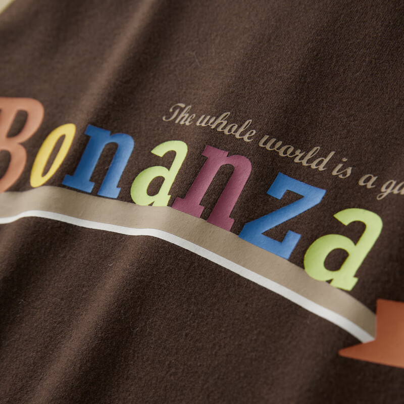 乐町拼色印花上衣长袖T恤女插肩撞色紧身T恤女C2CPD4120 咖啡色 S