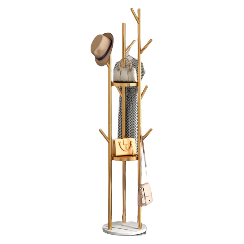 腾煜雅轩 轻奢铁艺衣帽架简约现代落地卧室置物架客厅挂衣架简易家用衣服架 32CM白色支架+白色大理石底座 加粗钢管 稳固承重