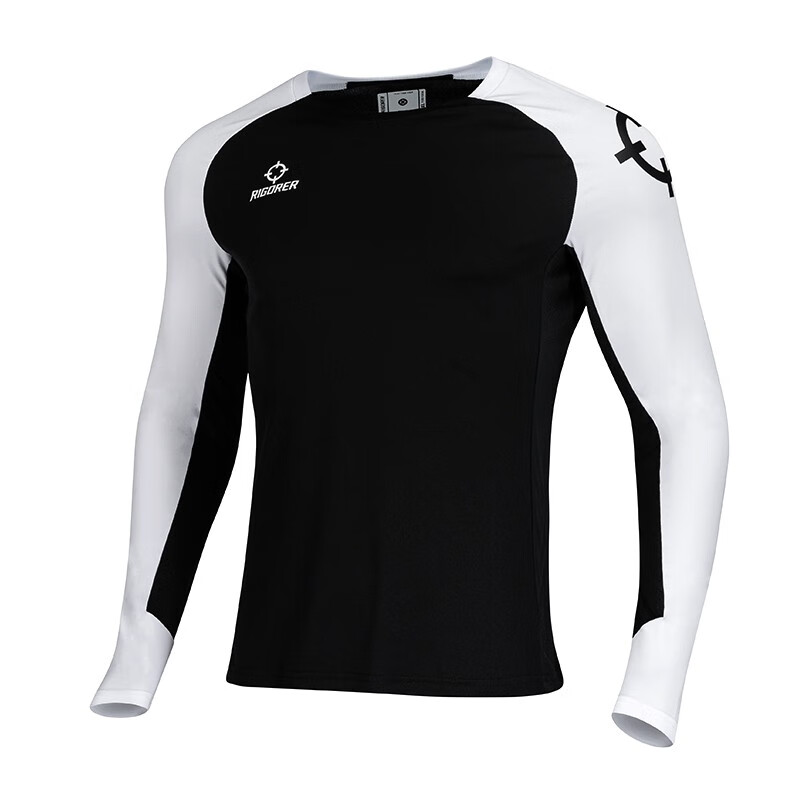 准者长袖t恤男式春夏新款速干衣跑步训练健身上衣圆领宽松透气打底衫 纯黑白【常规版】 S (170)